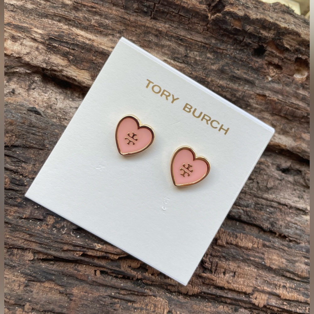 Tory Burch Pink Heart Stud Earrings